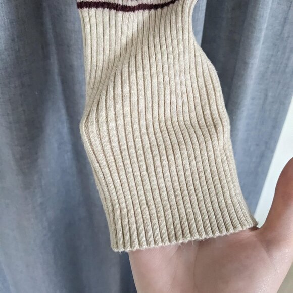 Academia Retro Preppy Arizona Cropped Sweater XXL Ribbed Cream Red Striped - Picture 3 of 7